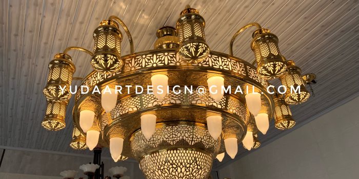 Lampu Gantung Nabawi Kuningan Mewah Masjid